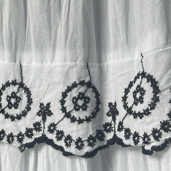 White 100% Cotton Embroidered Flutter Sleeveless Tiered Boho Maxi Dress - Picture 10 of 13